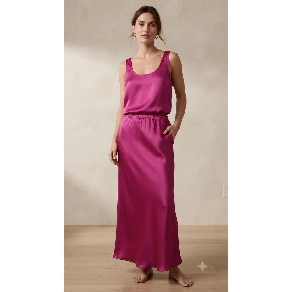 Old Navy 2-Piece Set Women Large Pink Satin Tank & Maxi Skirt Matching Set NEW
